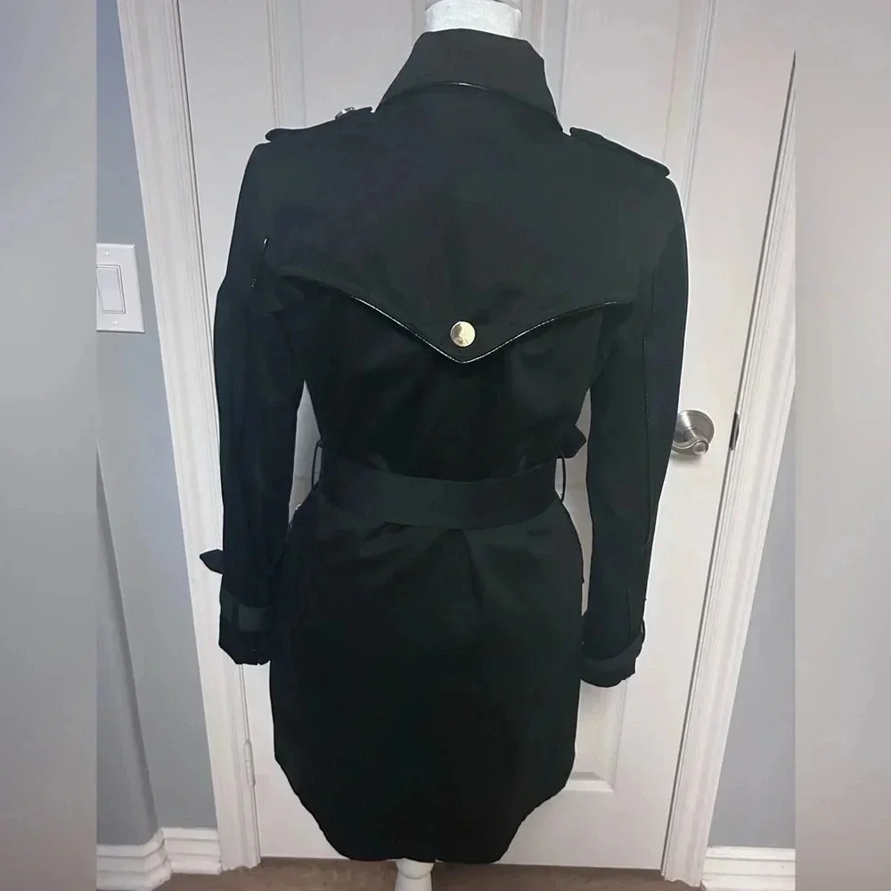 🖤”Guess” Women’s Black Mid Length Military Style Belted Jacket Size XS💛 - Picture 4 of 16